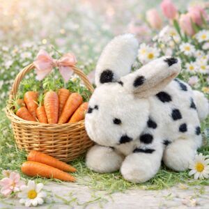 Russ 7" Dalmatian Style Spotted Plush White Bunny Rabbit Plush Toy Easter Toy #J